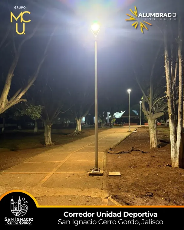 Corredor de la Unidad Deportiva, San Ignacio Cerro Gordo, Jalisco, con alumbrado LED de Grupo MCU