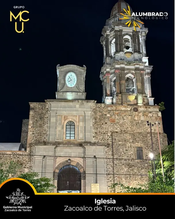 Iglesia, Zacoalco de Torres, Jalisco, con alumbrado LED de Grupo MCU